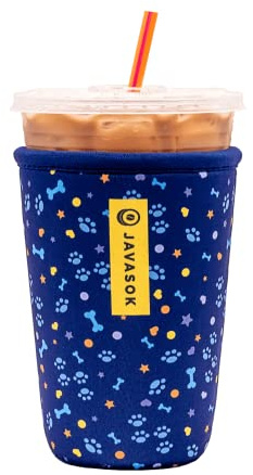 Sok It JavaSok Iced Coffee & Cold Soda Insulated Neoprene Cup Sleeve (Paws and Bones, Medium: 22-28oz)