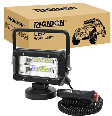 RIGIDON 1 Pcs 13 cm 5 pouces 72W feux de travail aimanté, phare de travail led carré, 12V 24V lampe de travail led avec base magnétique, led floodlights pour offroad Voiture camions SUV 4x4 tracteur