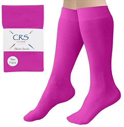 CRS Cross Eiskunstlaufsocken 2 Paar kniehohe Strumpfhosen Hochwertige Schlittschuh-Tanzsocken mit Fuß in einer Vielzahl von Farben., Moves Magenta, Einheitsgröße