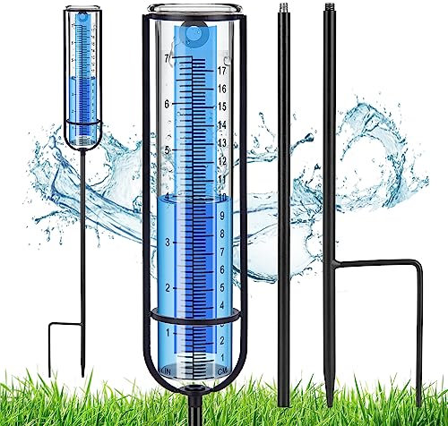 Richene Regenmesser, 17,8 cm Kapazität, Glas-Regenmesser, abnehmbarer Regenmesser mit verlängertem Pfahl, am besten bewertet für Hof, Rasen und Garten (Doppelskala)