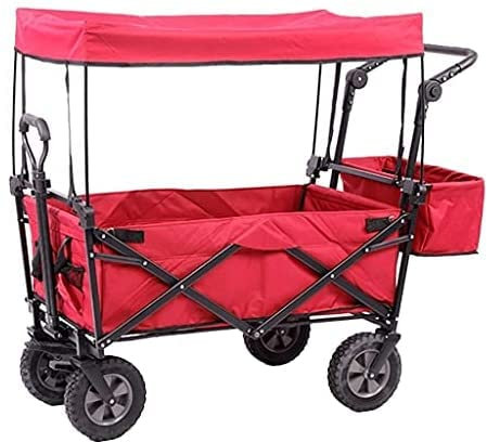 ATAAY Outdoor Folding Utility Wagon Folding Bollerwagen mit Dach, Outdoor-Gartenwagen mit Bremsen, All-Terrain-Campingwagen, belastbar 100 kg / 220 lbs (Rot)
