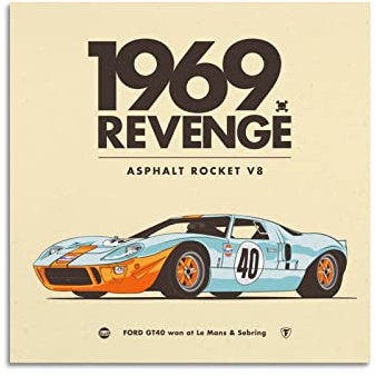 DIMAO Super Auto-Poster für Ford GT40 Rennwagen, dekorative Leinwand, Wand- und Kunstbild, 30 x 30 cm