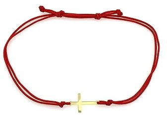 Generisch Sapphir Damen 14K Gelbgold Stoff-Armband Rot - Geschenke Für Frauen Mädchen - Glamour 585 Glebgold Damenschmuck - Mit Niedlichen Kleinen Kreuz -inkl Zwei Luxusgeschenke