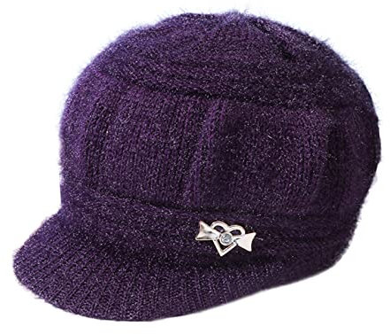 liaddkv Women's Winter Warm Knitted Hat Wool Snow Ski Hat with Visor Helmet Cover, purple, One Size Fits All