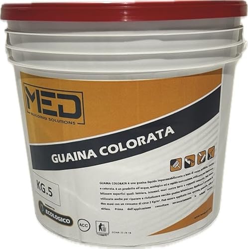MED - GUAINA LIQUIDA IMPERMEABILIZZANTE MONOCOMPONENTE COLORATA PEDONABILE ALL'ACQUA (DIVERSI FORMATI E COLORI) (KG 10, ROSSO)