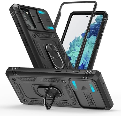 Tikgue für Samsung Galaxy S20 FE Hülle mit Kameraschutz, Handyhülle Samsung Galaxy S20 FE mit 360° Metall Ring Ständer Stoßfestes Anti-Drop Hybrid Bumper Case - Schwarz