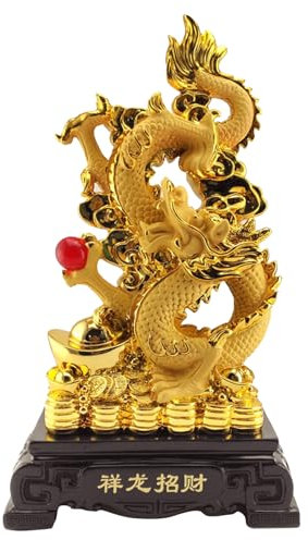 GEDOX Ornements De Dragon d'or Chinois, Chinese Statue Feng Shui, Statue De Dragon Feng Shui, Figurines De Sculpture, Décoration De Maison, Décoration De Table, Cadeaux Porte-Bonheur