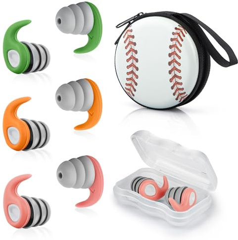 Funyord 3 Paires de Bouchons d'oreilles de Natation, Bouchon Imperméables en Silicone Réutilisables Doux et étanches pour Piscine, Natation et Autres Sports Nautiques (Rose, Vert, Orange (L))