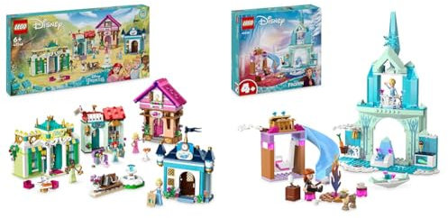 LEGO Disney Princess: Disney Prinzessinnen Abenteuermarkt & Disney Frozen Elsas Eispalast, Eiskönigin-Schloss-Spielzeug
