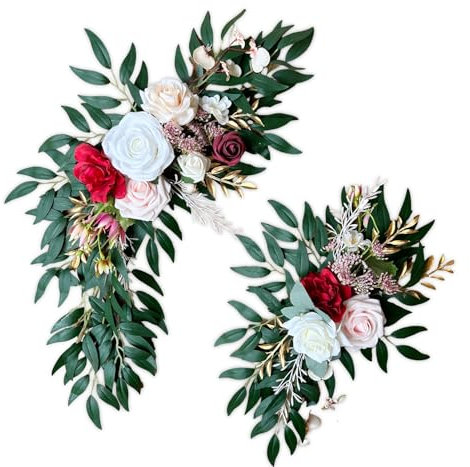 Fiita Artificial Flower Set of 2 for Wedding Welcome Signs Floral Decorations, Burnt Orange Wedding Arch Flowers for Ceremony Sweetheart Table Chair Home Decoration