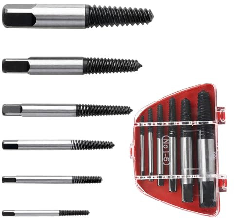 Verazquy 6Pcs Damaged Screw Bolt Extractor Set, Easy Out Bolt Extractor Screw Extractor Set with Box, 6 Practical Sizes Quick Stripped Screw Stud Bolt Remover Tool for Home 1/8 to 1 Inch Thread Screw