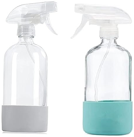 Mokassy Frascos Pulverizadores de Vidrio con Manga de Silicona para Soluciones de Limpieza, Pulverizador De
