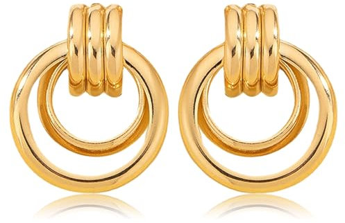 Toplstud Gold Ohrclips für Damen, 14K Vergoldete Doppelkreis Clip Ohrringe, Hypoallergene Creolen Ohrringe Schmuck für Damen Frauen Mädchen