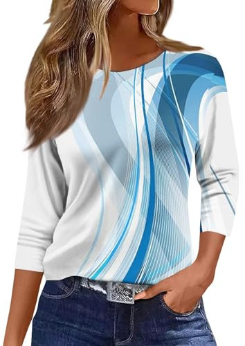 Silvester Tshirt Damen 3/4 Arm Shirt Damen Weiss Sport T-Shirt Damen Fitness 3/4 Arm Damen Sommer Shirt Wollweiß 3/4 Arm Kompressionsshirt Damen Karneval Kostüm Damen Prinzessin Türkis L