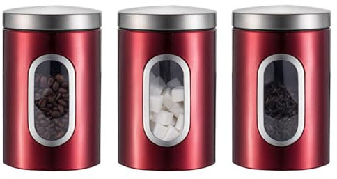 Eidoct Tea Coffee and Sugar Canisters Set, Kitchen Canister Set 3 Piece Stainless Steel Coffee Tea Sugar Clear with Glass Viewing Window & Airtight Lids,Cereal Storage Container for Kitchen