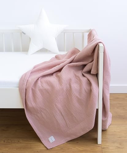 LOOLAY Musselin Decke 150x200cm – 100% Europäische Baumwolle – Leicht Atmungsaktiv – musselindecke Sommer für Kinder – Wickeldecke, Reisedecke und Strandtuch (Altrosa)