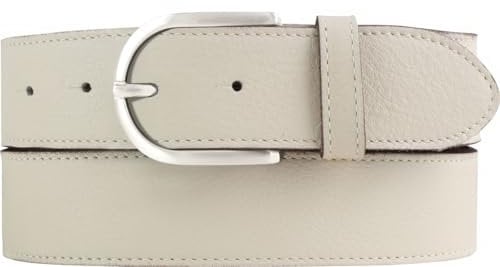 Weicher Damen-Gürtel aus Nappaleder mit Steppnaht 4 cm | Hochwertiger Ledergürtel aus weichem Leder 40mm Damen | Jeans-Gürtel 4cm | Beige 95cm