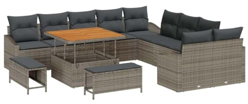 vidaXL Garten-Sofa-Set mit Kissen 13 pcs Hellgrau und Dunkelgrau, Garten und Terrasse, Moderner modularer Sofa-Lounger, Rechteckige Outdoor-Möbel mit praktischem Stauraum