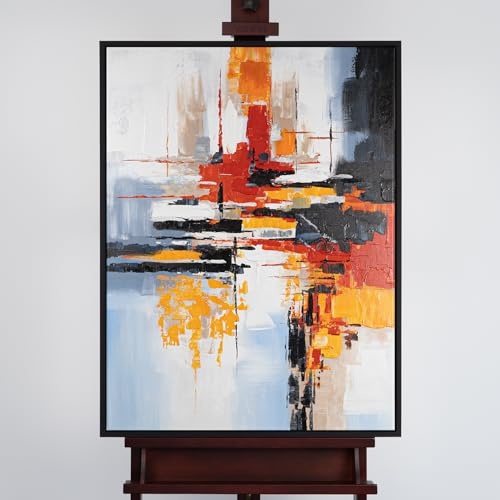 AUREDAS Großformatiges Wandbild handgemalt in Bunt, Fragilität des Augenblicks, 60x80 groß Schattenfugenrahmen Schwarz für Wohnzimmer Schlafzimmer, Büro, ein hochformat Wandbild als Leinwandbild