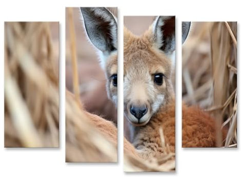 islandburner Prime Tableau sur toile représentant un garçon kangourou couché entre les herbes et la paille