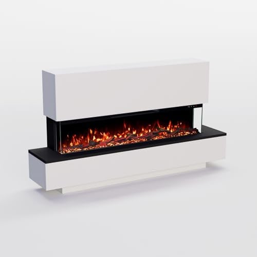 GF Core Elektrokamin Cobalt 42 mit realistischem 3D LED-Feuer - Stand-Elektrokamin mit Heizung und Kaminfeuer, App Steuerung, Knistereffekt & Timer, max. 1800 W, 137x75x28 cm, Weiss