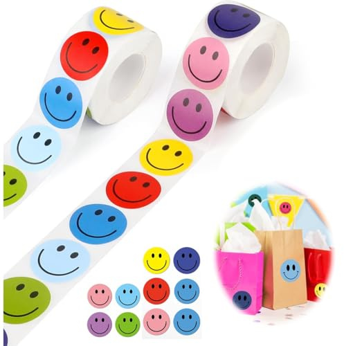 Ruvan 1000 Stück Smiley Aufkleber, 25 Mm Emoji Smiley Sticker, 25mm Rolle Für Belohnungsaufkleber, Geschenkdekorationen, Partydekorationen, Scrapbook