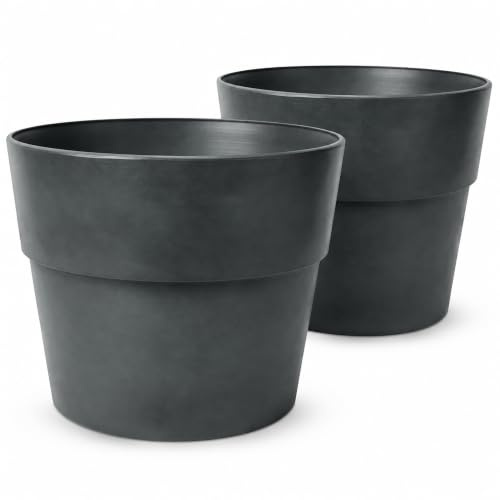 Zedelmaier 2er-Set Blumentöpfe Outdoor, wetterfest, 34,5 cm, Blaugrau | Dickwandige Übertöpfe, stabil & standfest, matte Betonoptik, Blumentopf außen für Balkon, Terrasse, Garten & Hauseingang