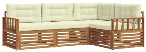vidaXL Outdoor-Sofagarnitur mit Kissen 4 pcs Natur und Creme, Moderne Garten-Sofa-Ecke, haltbare Lounge-Möbel für draußen, gemütliche Terrasse-Sitzgelegenheiten
