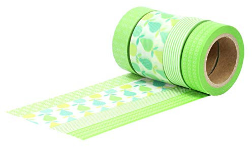 4 Rollen Washi Tape - Birnen grün - Klebeband zum Dekorieren von Bullet Journals und Geschenken - Masking Tape Set 11 für Scrapbooking und DIY-Projekte