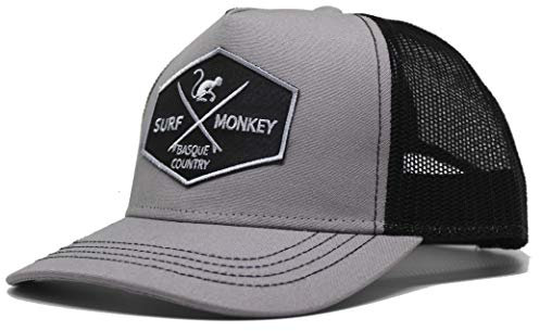 Graue Snapback-Cap für Männer - Kontrastverzierungen - Flacher Schirm - Surf Monkey® Patch vorne - Strukturiertes Design 6 Panelen - Snapback-Verschluss im Retro Style