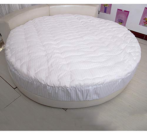BAXQHAO Maßgeschneiderte Runde Bett Topper, Baumwollpolsterung Auf Der Oberseite, Tatami Matten Matratze Pad Protector Cover Mit Elastischem Band-weiß Diameter:180cm(71inch)