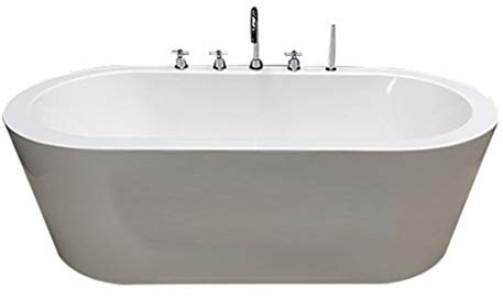 DaiMeng Eigenständige Acryl Badewanne Ovale Wanne mit Wasserhahn Duschkopf Transferschalter Wasserventil Wasserrohr,140 * 75 * 60cm