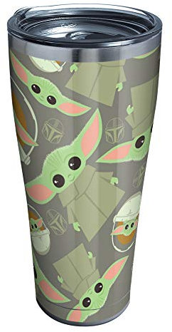 Tervis Bicchiere termico a tripla parete Star Wars – Il Mandalorian Child modello tazza mantiene le bevande fredde e calde, 850,5 g, in acciaio inox
