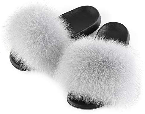 FOLOBE Pelliccia Sintetica da Donna Pantofole Antiscivolo Piatte Ciabatte da Casa Morbido Peluche Slides