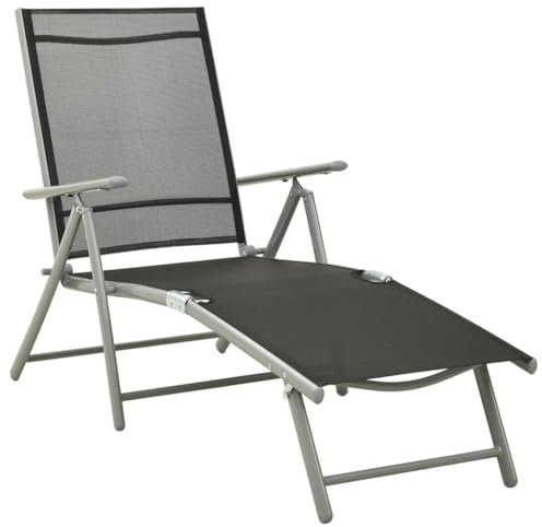 vidaXL Sonnenliege Klappbar Gartenliege Relaxliege Liegestuhl Strandliege Campingliege Liege Gartenmöbel Textilene Aluminium Schwarz Silbern