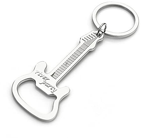 ARFUKA Porte-clés décapsuleur en forme de guitare - Décapsuleur de bière - Porte-clés fantaisie - Cadeau de Noël et d'anniversaire - Argenté
