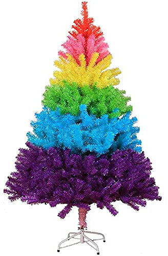 3ft Bunter Künstlicher Weihnachtsbaum,Regenbogen PVC Weihnachtsbaum Kiefer Baum Metallständer Urlaub Saisonale Dekoration Schreibtisch Ornament Für Home Office Supplies Geschenk-Regenbogen 90cm(3ft)