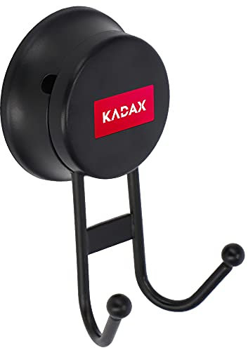KADAX praktischer Haken mit Saugnäpfen, Saughaken aus Stahl, starke Handtuchhaken max 2 kg, Bademantelhaken, Küchenhaken, Kleiderhaken (Doppelt, Schwarz)
