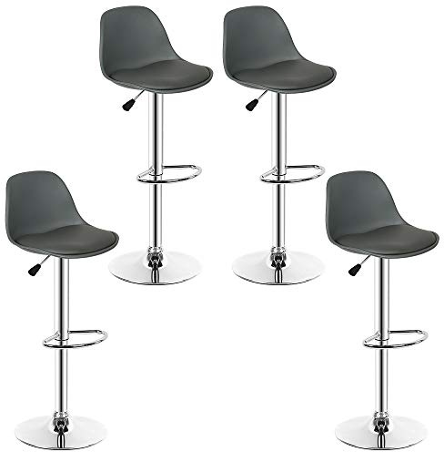 XUANYU 4-er Set Barhocker PP, Höhenverstellbar & Drehbar, Klassische Hohe Hocker für Küche, Bar, Grau