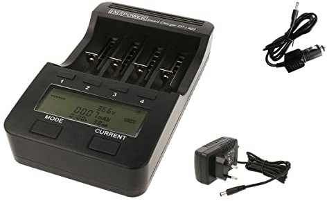 Enerpower EP-L500 4-Schacht Mikroprozessor-Ladegerät (0,3A, 0,5A, 0,7A, 1A Ladestrom) Li-Ion, NI-Mh, NiCd, Innenwiderstand, 5V USB