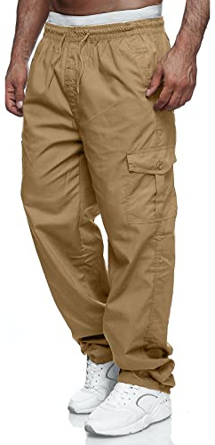 VANVENE Mens Cargo Trousers Work Jogger Stretchy Drawstring Waist Pants | Elasticated Waist,Lightweight,Outdoor,Multi-pocket,M-4XL