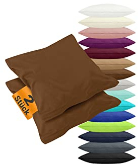 npluseins 2er Pack Jersey-Baumwoll-Bezüge Dekokissen, 40 x 40 cm, Schoko | Öko-Tex Standard 100, pillingarm, Reißverschluss, hautsympathisch, formstabil, waschbar bis 60 °C, trocknergeeignet