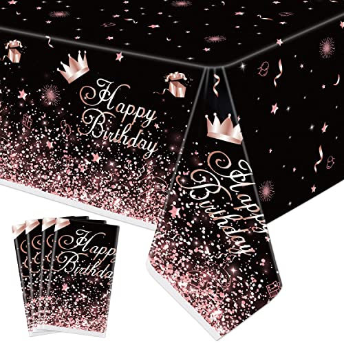 Inspireyee Schwarz und Roségold Konfetti Tischdecke (4 Stück), 86 x 51 Zoll Schwarz Roségold Geburtstag Party Tischdecken Geburtstag Party Supplies Tischdecke Party Dekorationen