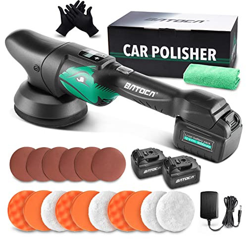 BATOCA S2 Cordless Car Polisher Buffer Sander Dual Action Electric Polishing Machine Orbital 2X 12V 5.0Ah Battery with 5inch Polishing Pad Bonnet Kit for Car Floor Boat Polishing Buffing Sanding
