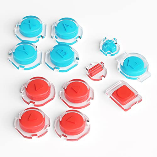 eXtremeRate 2 farbige Buttons für Nintendo Switch Joycon, Symbol-Tasten ABXY/D-Pad/Home/Aufnahme/Plus/Minus Knöpfe Ersatzteil für Switch OLED Joy Con-Blau ABXY&Rot D-Pad&Clear