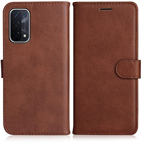 DENDICO Hülle für Oppo A74 5G / Oppo A93 5G / Oppo A54 5G, PU Leder Brieftasche Handyhülle, Flip Tasche TPU Schutzhülle mit Kartenfach für Oppo A74 5G / Oppo A93 5G / Oppo A54 5G, Braun