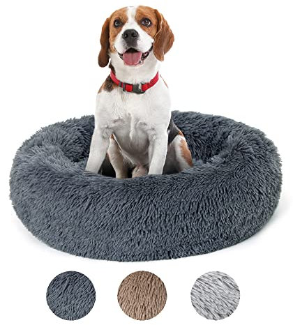 Lucky Sign Katzenbett Waschbar Flauschig Hundebett Rund Hundekissen Kuschel Katzenkissen Warm Katzenkorb Zum Schlafen für Große Hunde und Katzen, (XL) 70 cm Ø - Dunkelgrau