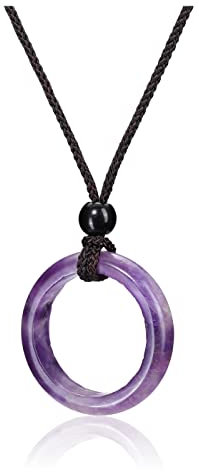 Jovivi Healing Crystal Pendant Necklace Women Natural Purple Amethyst Crystals Gemstones Quartz Round Stone Cord Necklace Adjustable Jewellery Gifts for Men