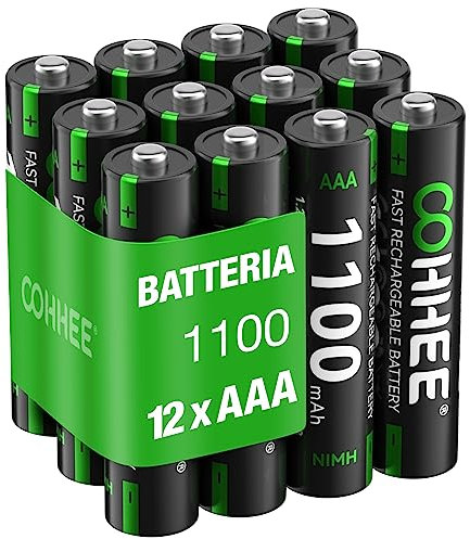 OOHHEE Batterie AAA Ricaricabili 12 Pezzi, 1200 Tech AAA Batterie, Ni-MH 1100mAh AAA Batteria, Bassa autoscarica 1.2V AAA Batteria, con 3 x Scatole di Protezione Batteria