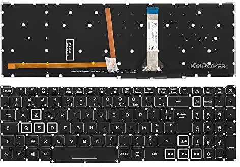 KINPOWER Clavier Azerty Français Compatible avec Acer Nitro 5 AN515-55 Blanc